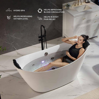 Empava EMPV-67AIS38-BN | 67" White Acrylic Double Slipper Whirlpool Bathtub |18 Jets Brushed Nickel Trim