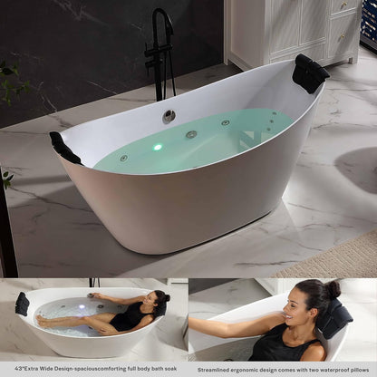 Empava EMPV-67AIS38-BN | 67" White Acrylic Double Slipper Whirlpool Bathtub |18 Jets Brushed Nickel Trim