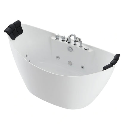 EMPV-67AIS13 | Empava 67" Oval Freestanding Whirlpool Tub with Center Drain & Headrest