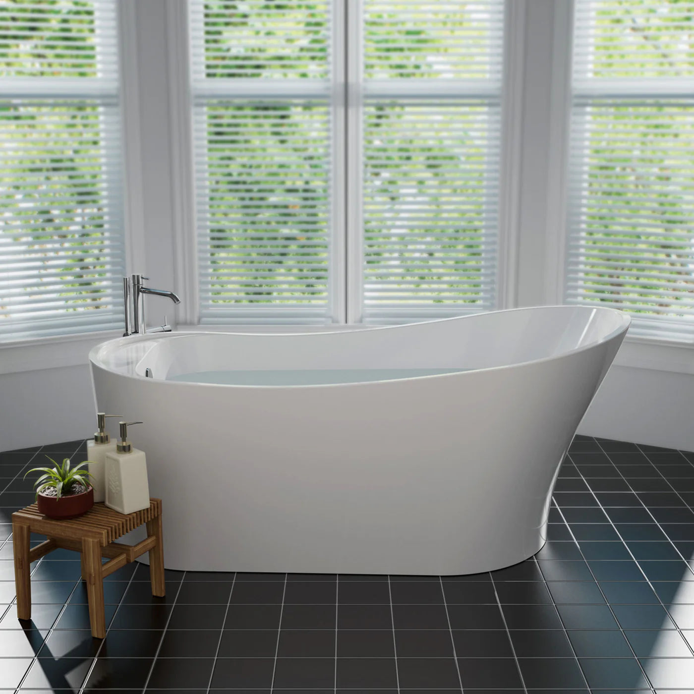67" Modern Freestanding Slipper Soaking Bathtub | White Acrylic with Left Drain |  EMPV-67FT1528