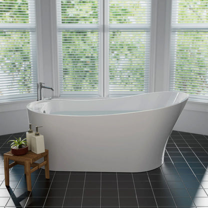 67" Modern Freestanding Slipper Soaking Bathtub | White Acrylic with Left Drain |  EMPV-67FT1528