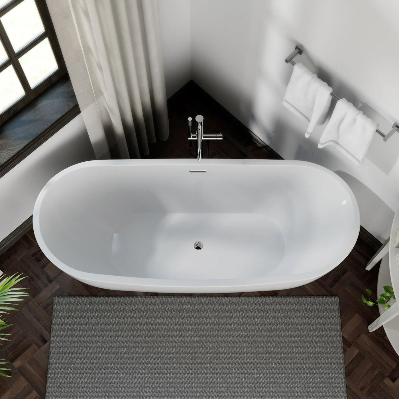 Empava EMPV-69FT1603 | 69" Contemporary Freestanding Soaking Bathtub | White Acrylic with Center Drain