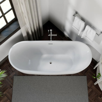 Empava EMPV-69FT1603 | 69" Contemporary Freestanding Soaking Bathtub | White Acrylic with Center Drain
