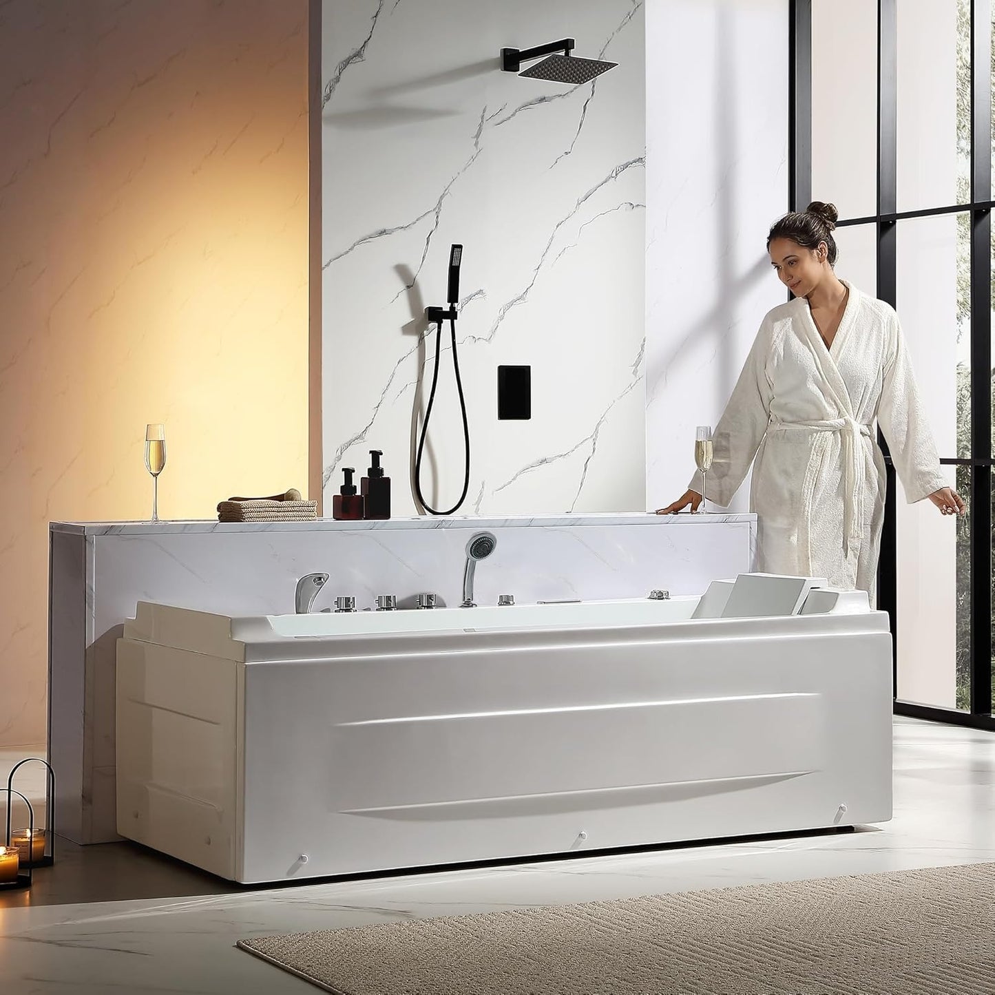 Empava EMPV-71JT351 Empava 71" Whirlpool Bathtub with Hydro Massage, Waterfall, Heater & LED Chromotherapy