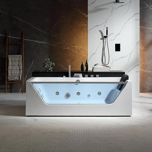 Empava EMPV-71JT408 71"L x 35"W x 25"H Whirlpool Bathtub 10 Jets with Inline Heater and Digital Control Panel