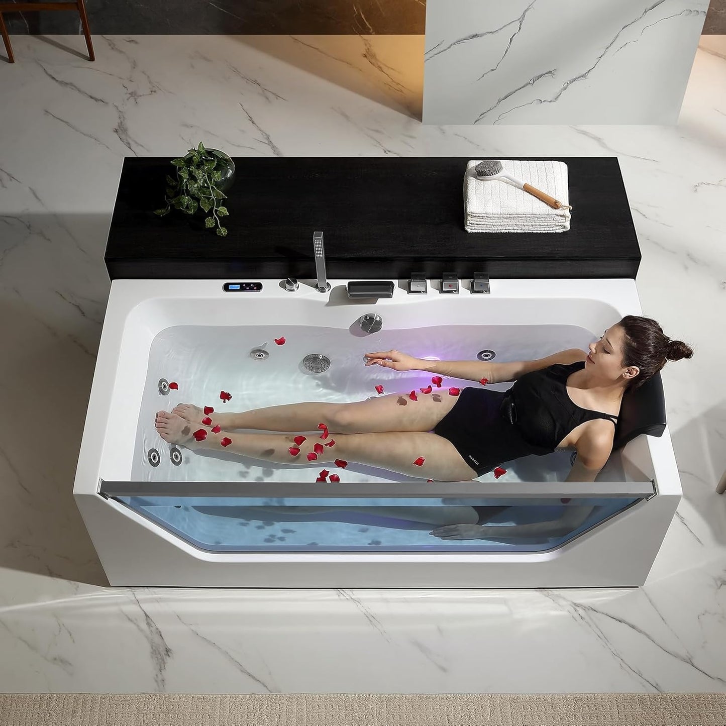 Empava EMPV-71JT408 71"L x 35"W x 25"H Whirlpool Bathtub 10 Jets with Inline Heater and Digital Control Panel