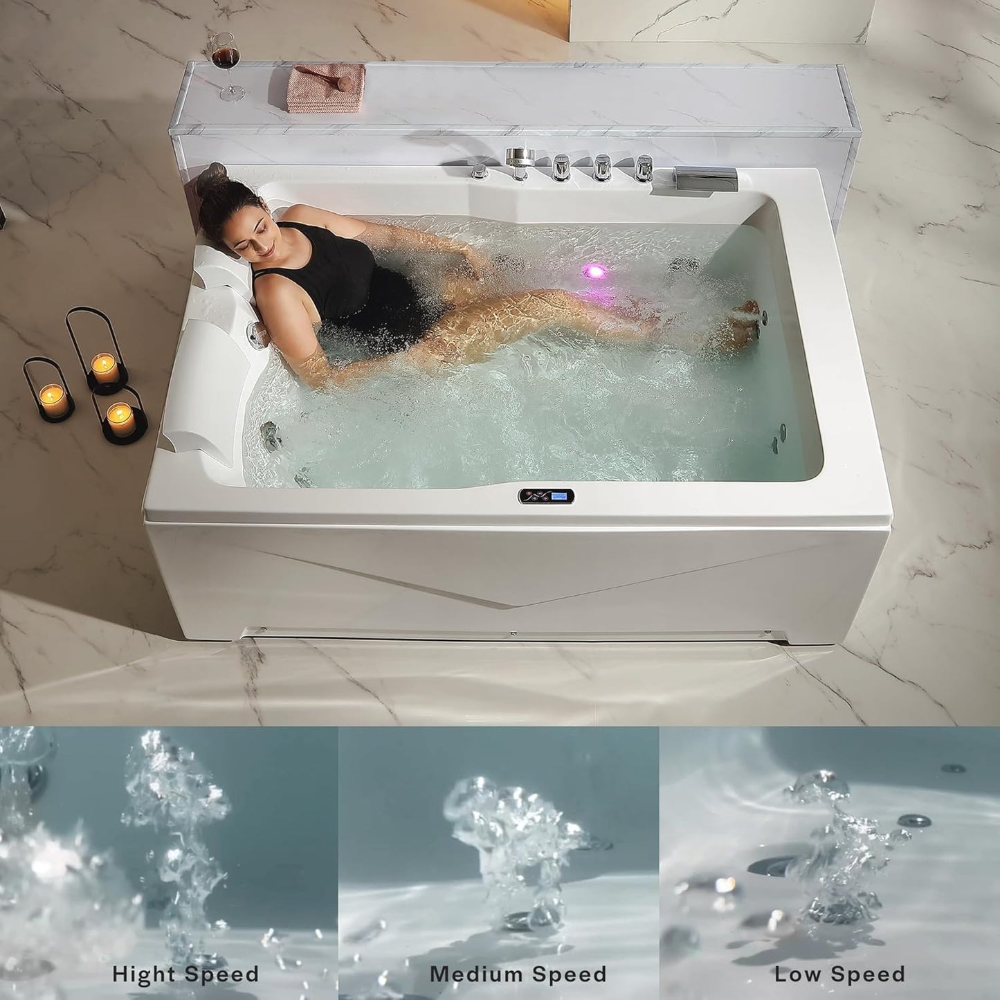 Empava EMPV-71JT618L ‎71"L x 47"W x 24.4"H 2-Person Heated Soaking 16 Jets Whirlpool Bathtub