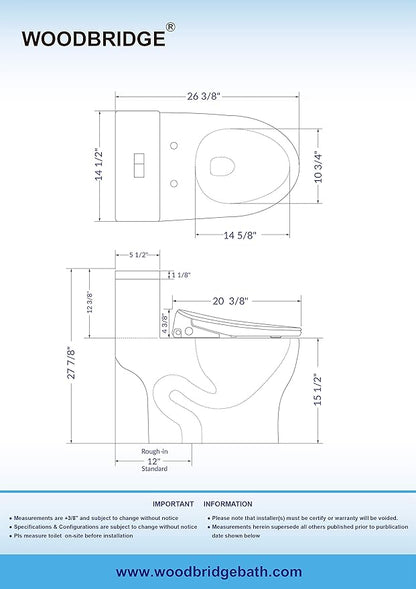 WOODBRIDGE T-0044 | One-Piece Smart Bidet Toilet | with Dual Flush, Heated Seat & Warm Air Dryer, White