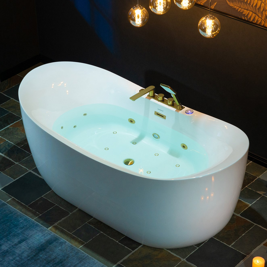 WOODBRIDGE BG400+F0045BG | 72" x 35-3/8" Whirlpool and Air Bath Heated Whirlpool Combination Bathtub with Adjustable Speed Air Jets and Digital Control Panel, Brushed Gold Finish Trim and Drain