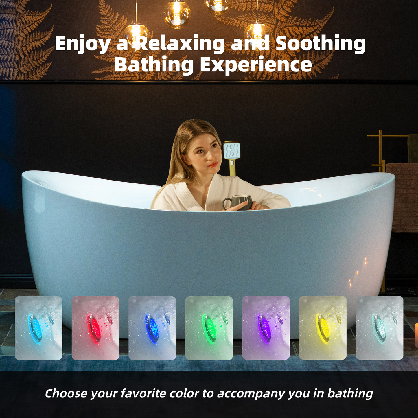 WOODBRIDGE BG400+F0045BG | 72" x 35-3/8" Whirlpool and Air Bath Heated Whirlpool Combination Bathtub with Adjustable Speed Air Jets and Digital Control Panel, Brushed Gold Finish Trim and Drain