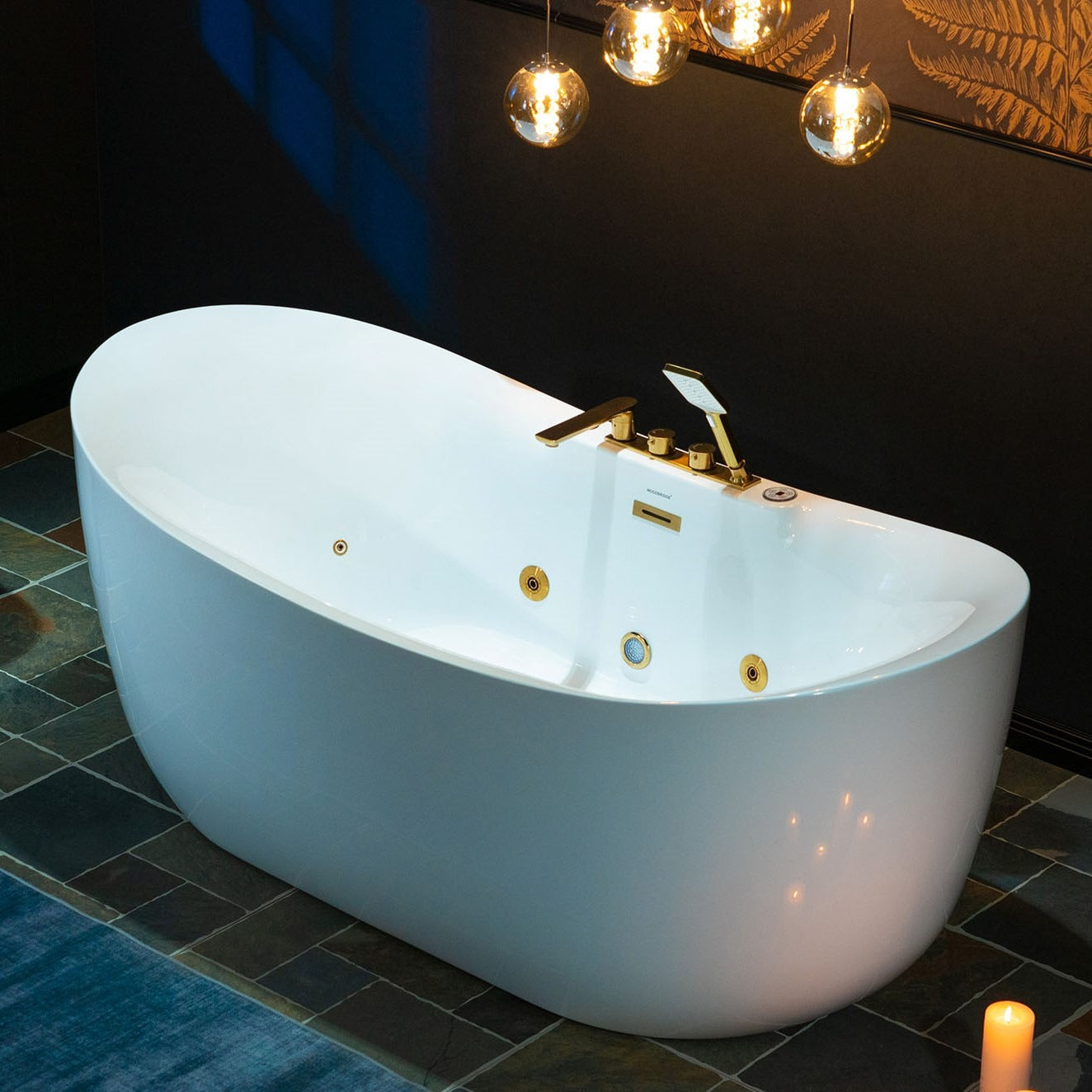 WOODBRIDGE BG400+F0045BG | 72" x 35-3/8" Whirlpool and Air Bath Heated Whirlpool Combination Bathtub with Adjustable Speed Air Jets and Digital Control Panel, Brushed Gold Finish Trim and Drain