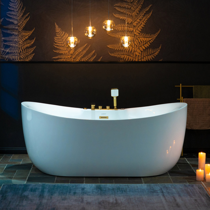 WOODBRIDGE BG400+F0045BG | 72" x 35-3/8" Whirlpool and Air Bath Heated Whirlpool Combination Bathtub with Adjustable Speed Air Jets and Digital Control Panel, Brushed Gold Finish Trim and Drain