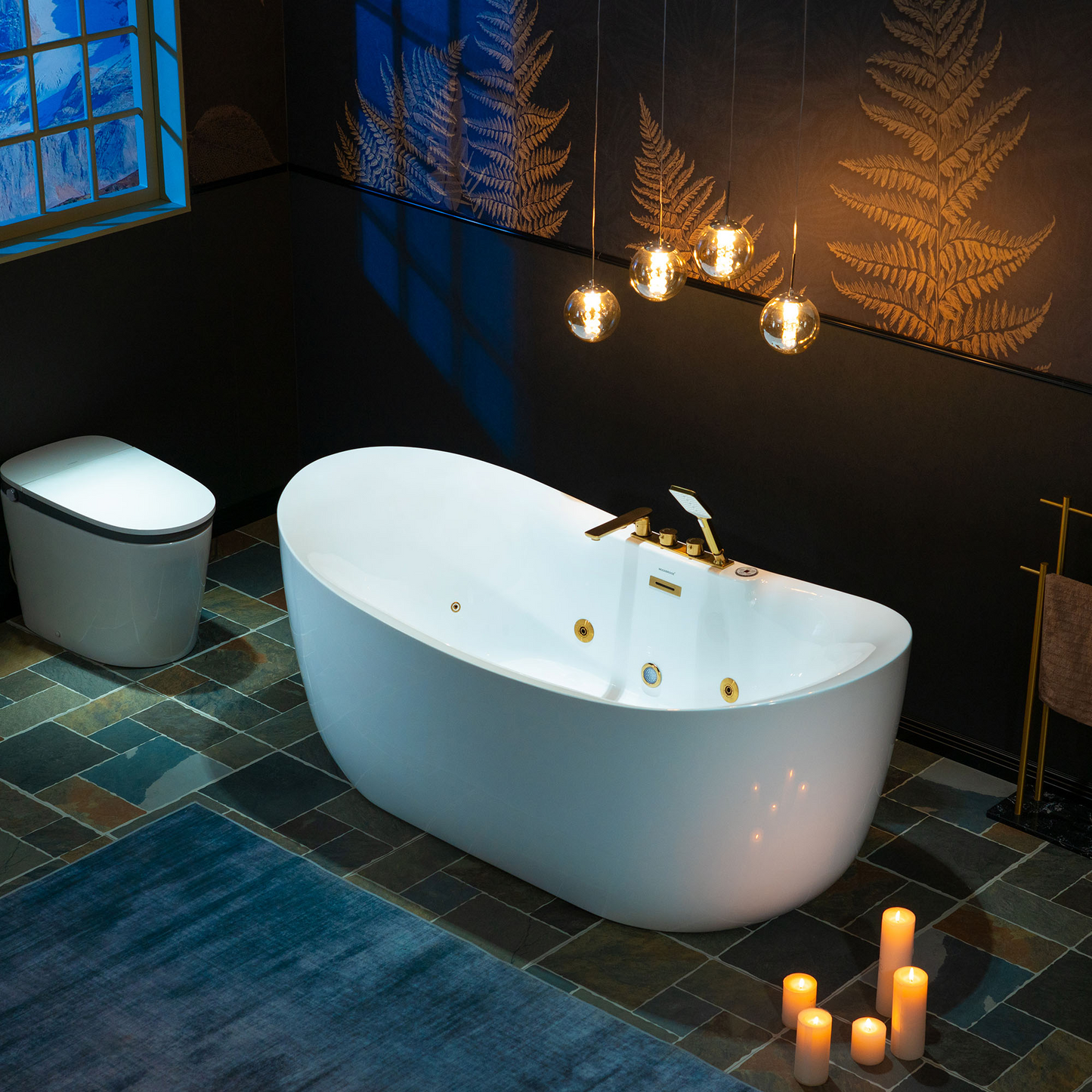 WOODBRIDGE BG400+F0045BG | 72" x 35-3/8" Whirlpool and Air Bath Heated Whirlpool Combination Bathtub with Adjustable Speed Air Jets and Digital Control Panel, Brushed Gold Finish Trim and Drain