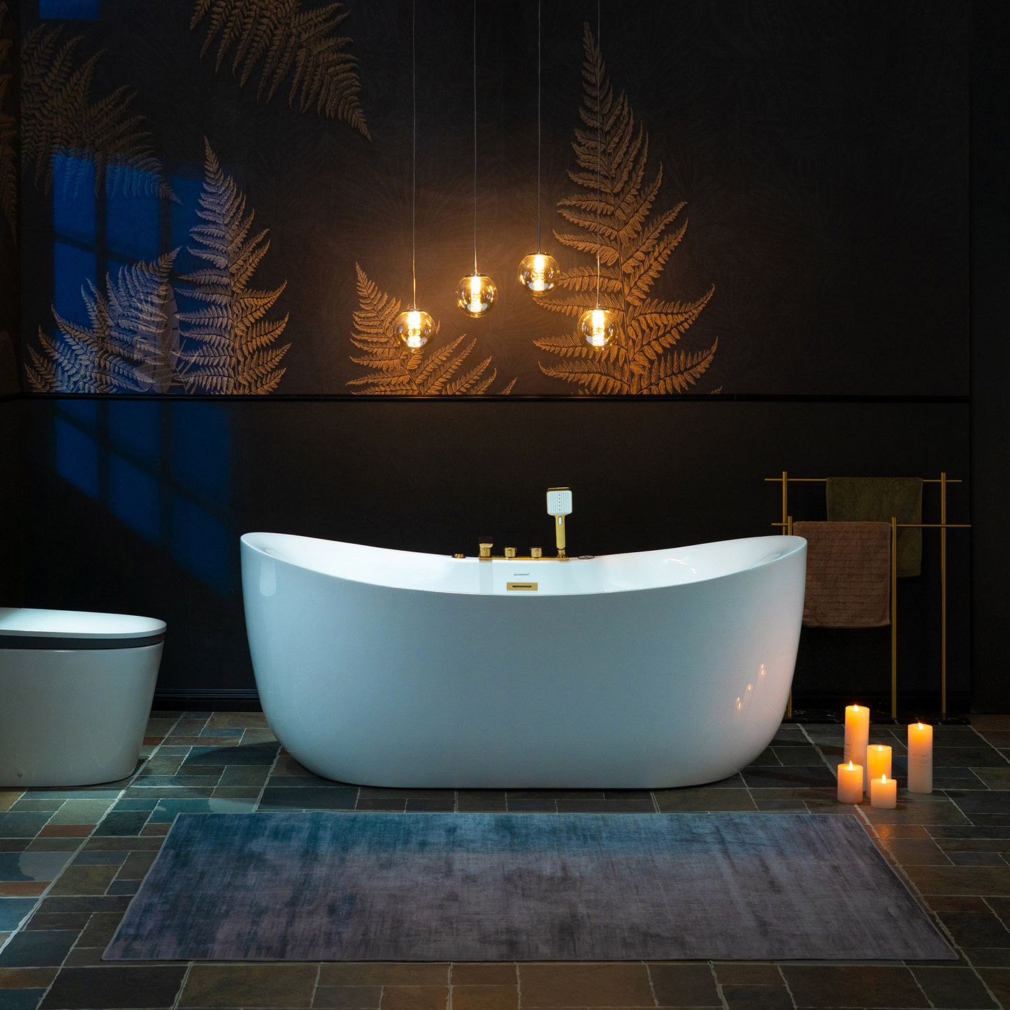 WOODBRIDGE BG400+F0045BG | 72" x 35-3/8" Whirlpool and Air Bath Heated Whirlpool Combination Bathtub with Adjustable Speed Air Jets and Digital Control Panel, Brushed Gold Finish Trim and Drain