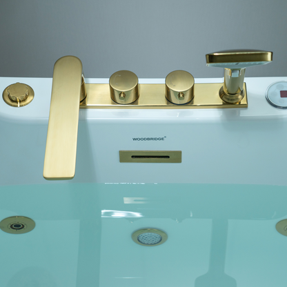 WOODBRIDGE BG400+F0045BG | 72" x 35-3/8" Whirlpool and Air Bath Heated Whirlpool Combination Bathtub with Adjustable Speed Air Jets and Digital Control Panel, Brushed Gold Finish Trim and Drain