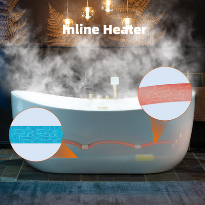 WOODBRIDGE BG400+F0045BG | 72" x 35-3/8" Whirlpool and Air Bath Heated Whirlpool Combination Bathtub with Adjustable Speed Air Jets and Digital Control Panel, Brushed Gold Finish Trim and Drain