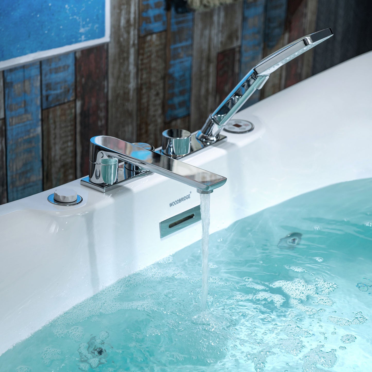 WOODBRIDGE BJ400+F0041CH 72" x 35-3/8" Whirlpool Water Jetted + Air Bubble Freestanding Heated Soaking Combination Bathtub