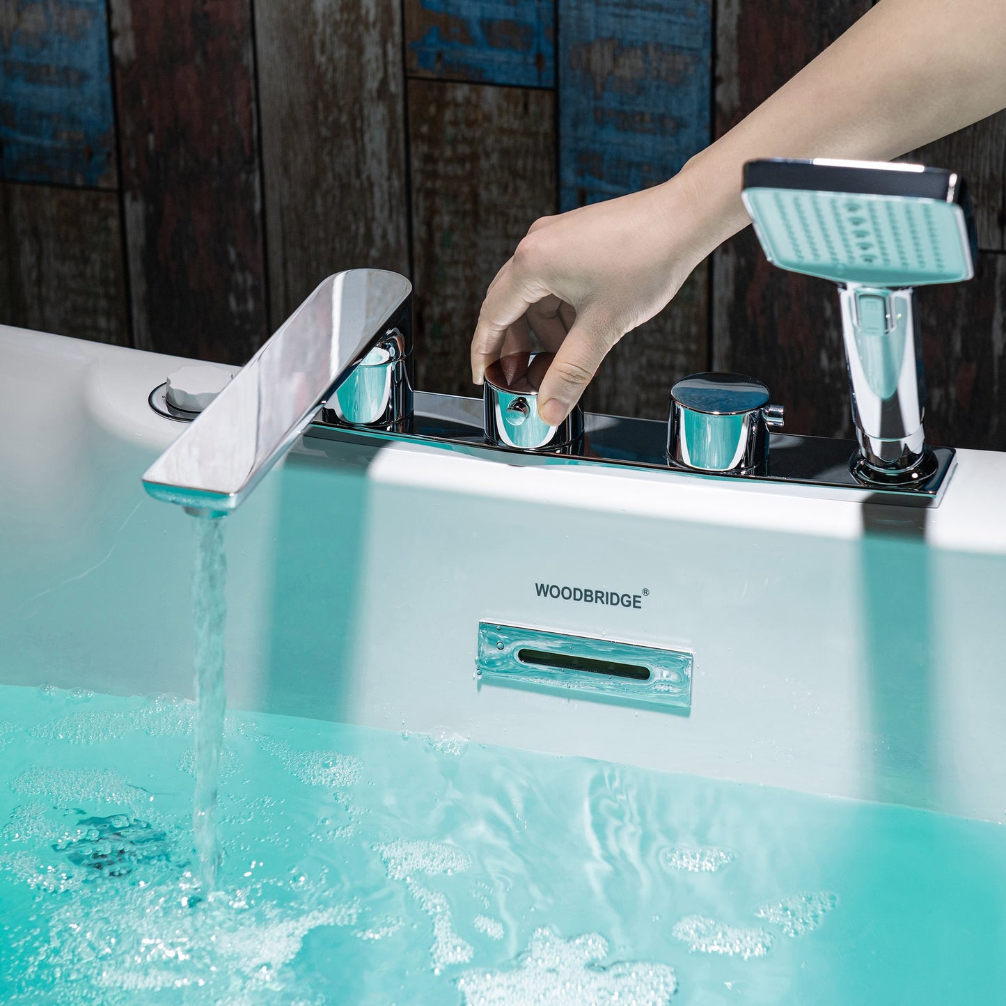 WOODBRIDGE BJ400+F0041CH 72" x 35-3/8" Whirlpool Water Jetted + Air Bubble Freestanding Heated Soaking Combination Bathtub