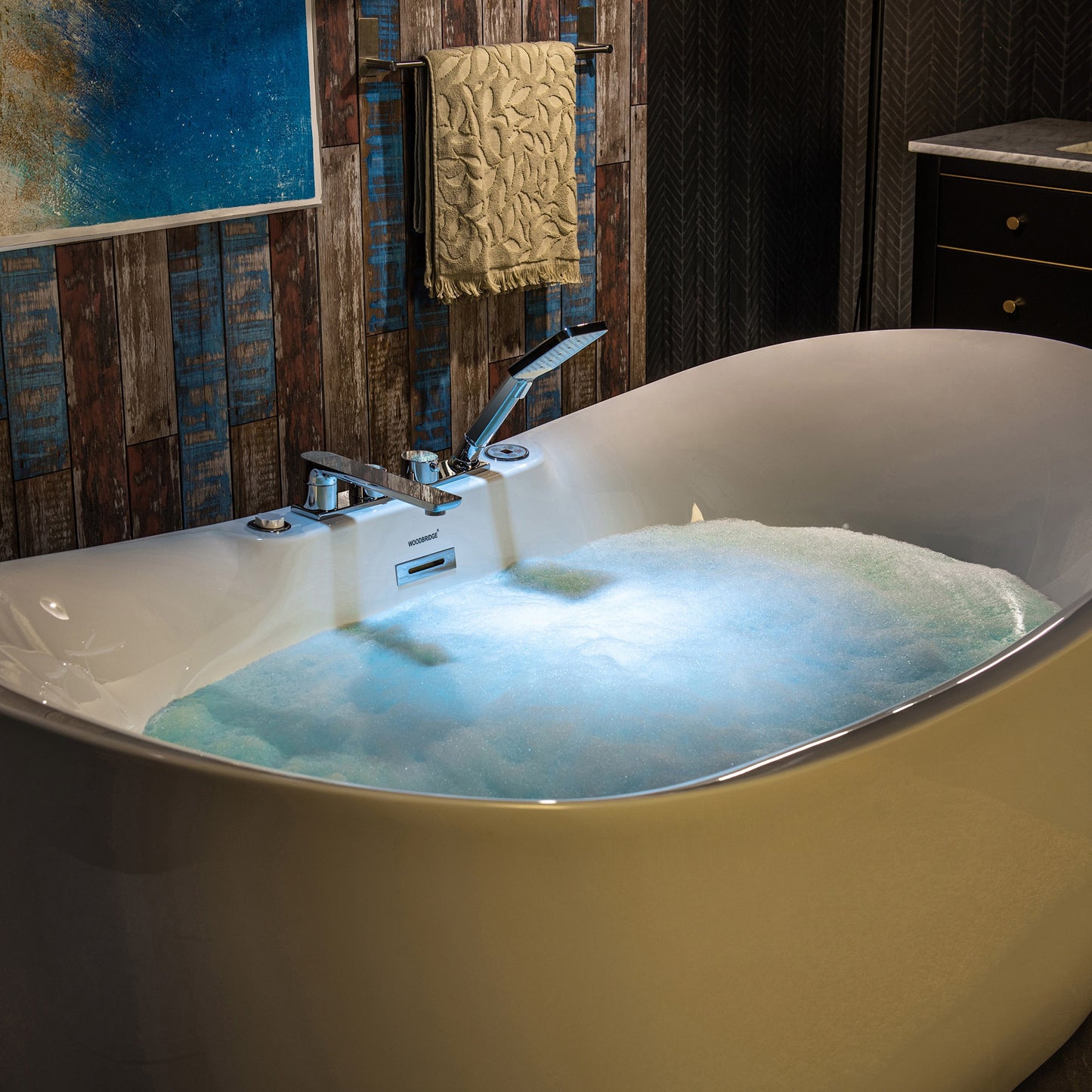 WOODBRIDGE BJ400+F0041CH 72" x 35-3/8" Whirlpool Water Jetted + Air Bubble Freestanding Heated Soaking Combination Bathtub