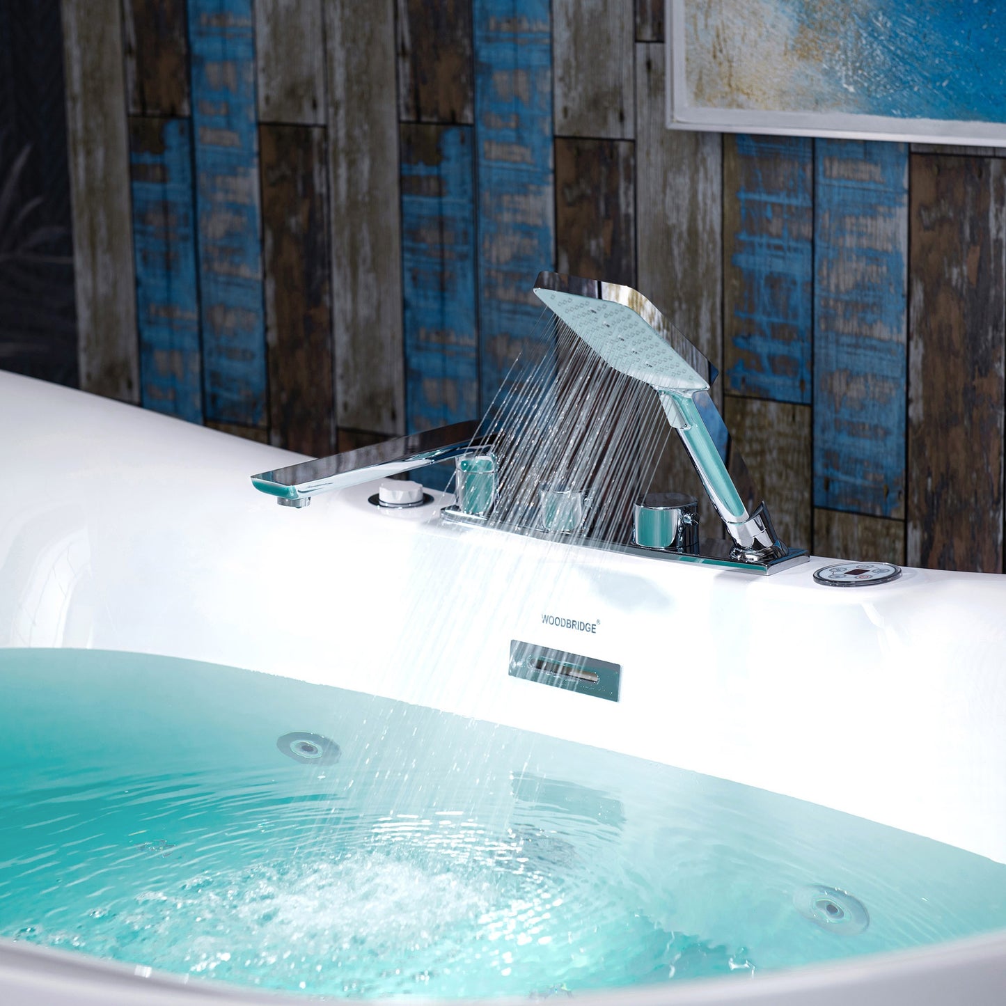 WOODBRIDGE BJ400+F0041CH 72" x 35-3/8" Whirlpool Water Jetted + Air Bubble Freestanding Heated Soaking Combination Bathtub