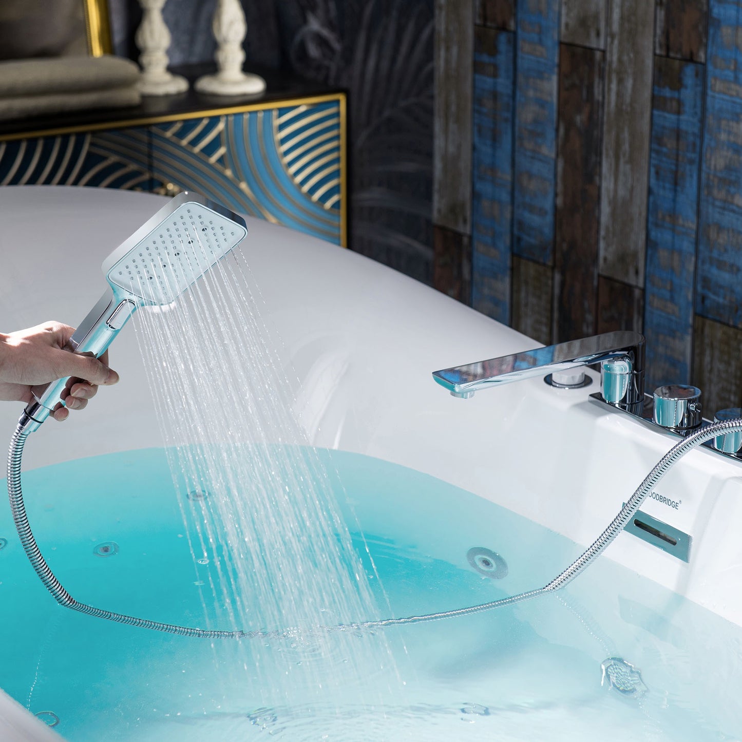 WOODBRIDGE BJ400+F0041CH 72" x 35-3/8" Whirlpool Water Jetted + Air Bubble Freestanding Heated Soaking Combination Bathtub