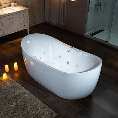 Woodbridge BJ400 72-inch whirlpool and air bubble freestanding heated soaking tub installed in modern master bathroom.jpg