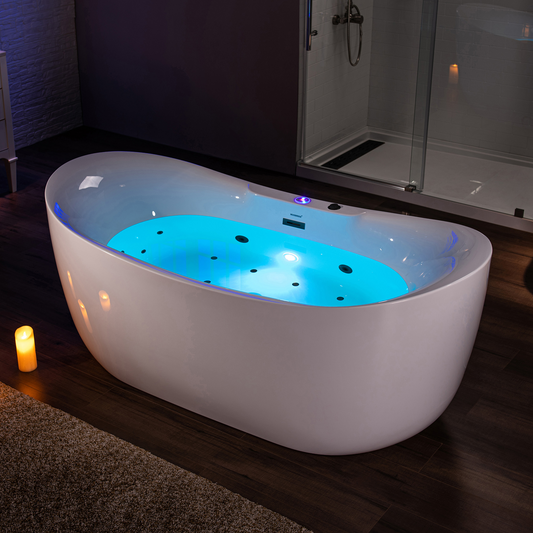 WOODBRIDGE BM400 72" x 35-3/8" Whirlpool Water Jetted and Air Bubble Freestanding Heated Soaking Combination Bathtub with LED Control Panel, Matte Black Finish Trim and Drain Kit