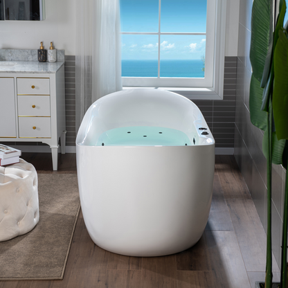 WOODBRIDGE BM400 72" x 35-3/8" Whirlpool Water Jetted and Air Bubble Freestanding Heated Soaking Combination Bathtub with LED Control Panel, Matte Black Finish Trim and Drain Kit