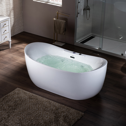 WOODBRIDGE BM400 72" x 35-3/8" Whirlpool Water Jetted and Air Bubble Freestanding Heated Soaking Combination Bathtub with LED Control Panel, Matte Black Finish Trim and Drain Kit