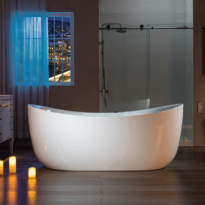 WOODBRIDGE BM400 72" x 35-3/8" Whirlpool Water Jetted and Air Bubble Freestanding Heated Soaking Combination Bathtub with LED Control Panel, Matte Black Finish Trim and Drain Kit