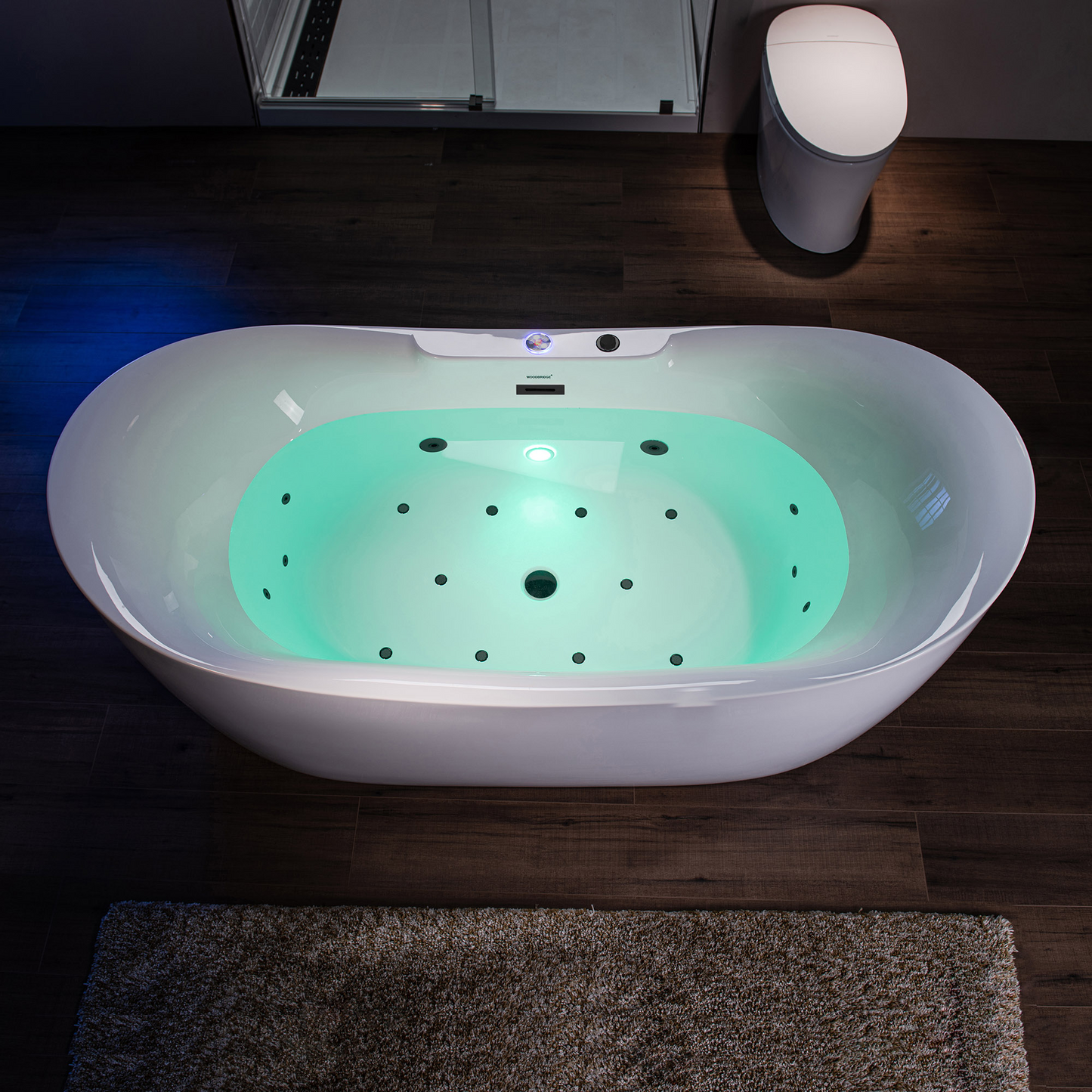 WOODBRIDGE BM400 72" x 35-3/8" Whirlpool Water Jetted and Air Bubble Freestanding Heated Soaking Combination Bathtub with LED Control Panel, Matte Black Finish Trim and Drain Kit