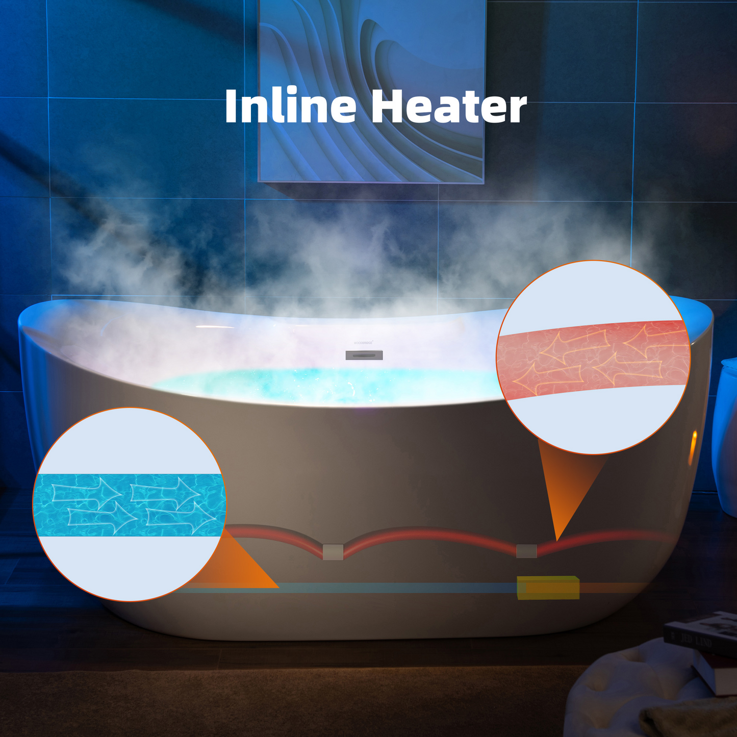 WOODBRIDGE BM400 72" x 35-3/8" Whirlpool Water Jetted and Air Bubble Freestanding Heated Soaking Combination Bathtub with LED Control Panel, Matte Black Finish Trim and Drain Kit