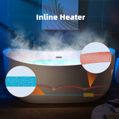 WOODBRIDGE BM400 72" x 35-3/8" Whirlpool Water Jetted and Air Bubble Freestanding Heated Soaking Combination Bathtub with LED Control Panel, Matte Black Finish Trim and Drain Kit