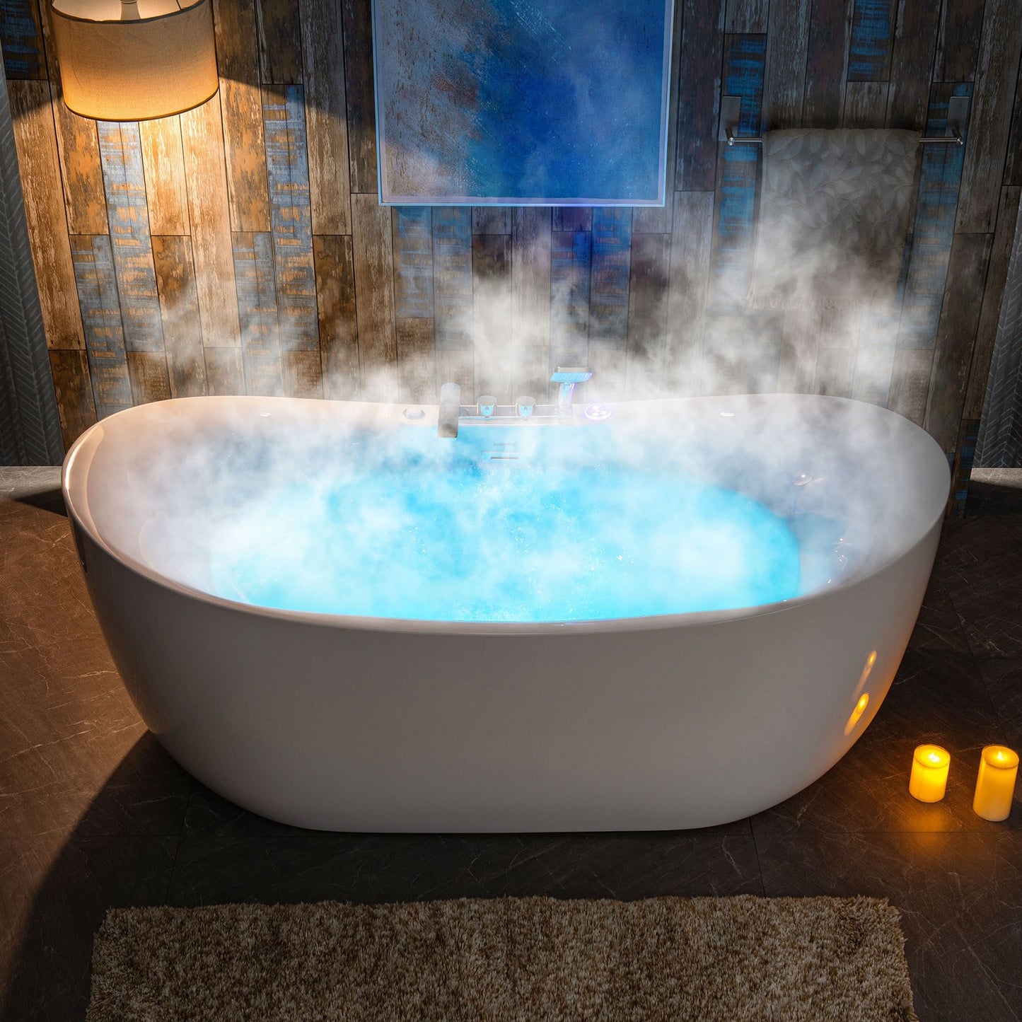 WOODBRIDGE BJ400+F0041CH 72" x 35-3/8" Whirlpool Water Jetted + Air Bubble Freestanding Heated Soaking Combination Bathtub