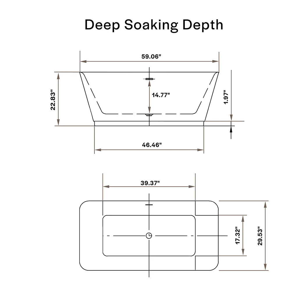 Empava 59" Freestanding Rectangular Soaking Bathtub witn Center Drain | EMPV-59FT1511