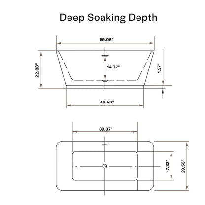 Empava 59" Freestanding Rectangular Soaking Bathtub witn Center Drain | EMPV-59FT1511
