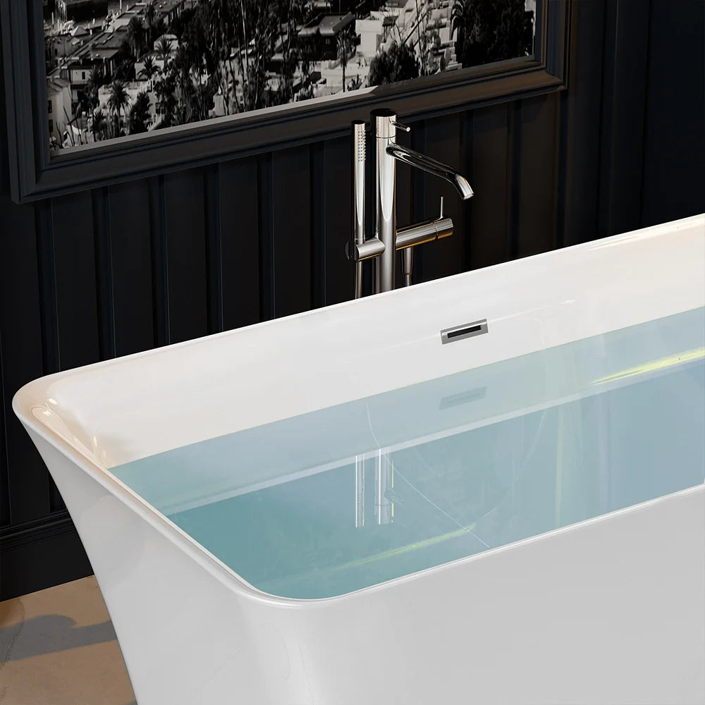 Empava 59" Freestanding Rectangular Soaking Bathtub witn Center Drain | EMPV-59FT1511