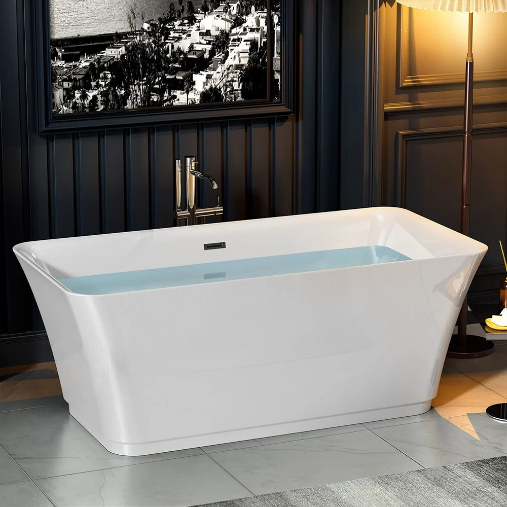 Empava 59" Freestanding Rectangular Soaking Bathtub witn Center Drain | EMPV-59FT1511