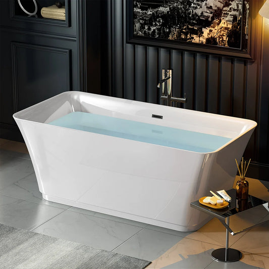 Empava 59" Freestanding Rectangular Soaking Bathtub witn Center Drain | EMPV-59FT1511