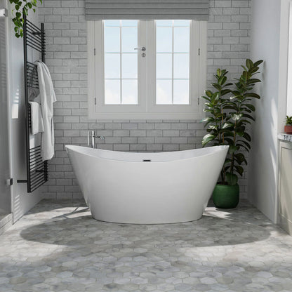 Empava EMPV-59FT1518 59" Acrylic Freestanding Deep Soaking Bathtub with Center Drain