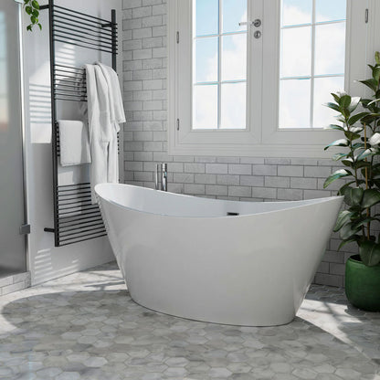 Empava EMPV-59FT1518 59" Acrylic Freestanding Deep Soaking Bathtub with Center Drain