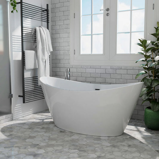 Empava EMPV-59FT1518 59" Acrylic Freestanding Deep Soaking Bathtub with Center Drain