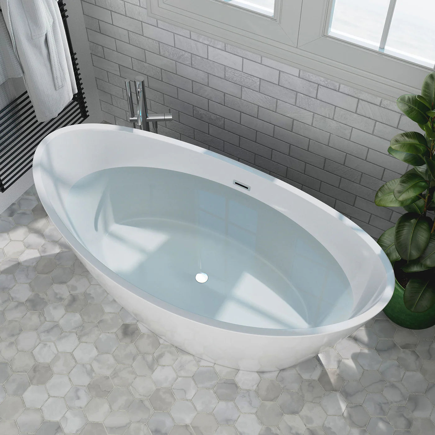 Empava EMPV-59FT1518 59" Acrylic Freestanding Deep Soaking Bathtub with Center Drain