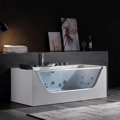 Empava 59" Modern Alcove Whirlpool Bathtub | 11 Jets | LED Chromatherapy | EMPV-59JT408LED