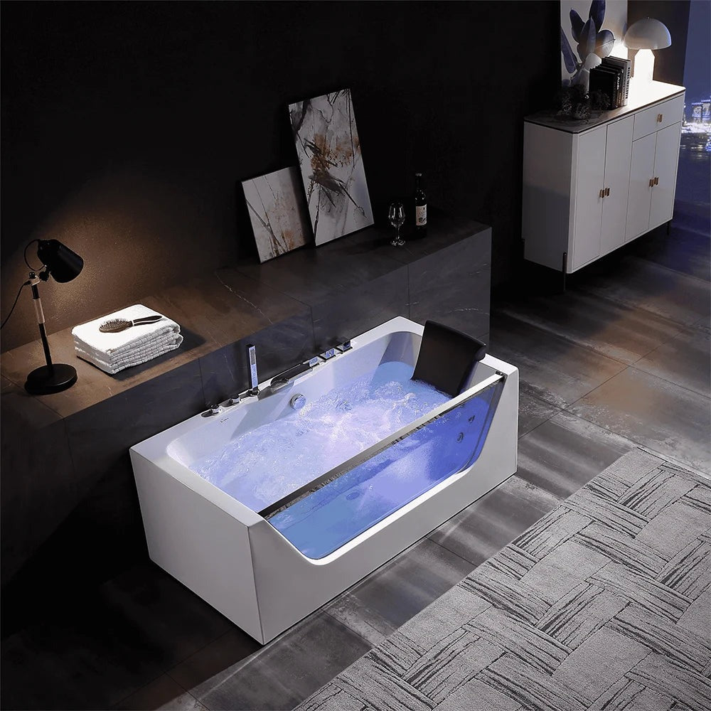 Empava 59" Modern Alcove Whirlpool Bathtub | 11 Jets | LED Chromatherapy | EMPV-59JT408LED