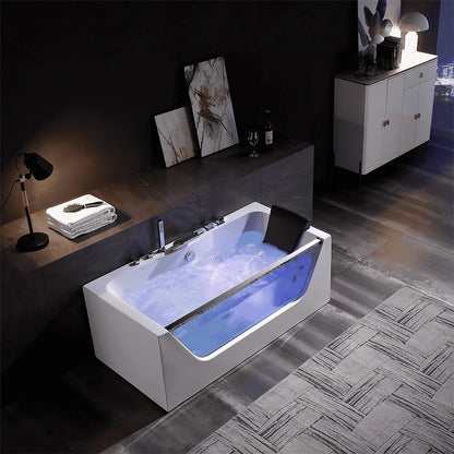 Empava 59" Modern Alcove Whirlpool Bathtub | 11 Jets | LED Chromatherapy | EMPV-59JT408LED