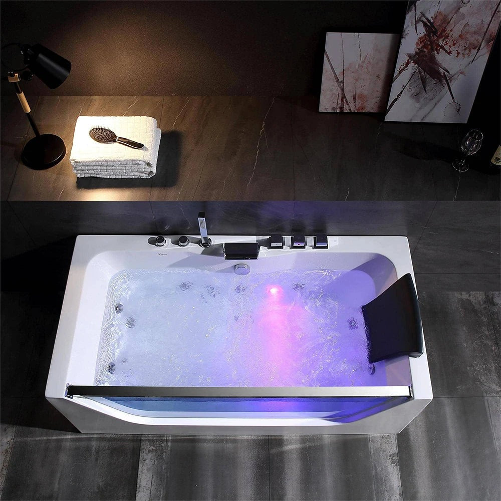 Empava 59" Modern Alcove Whirlpool Bathtub | 11 Jets | LED Chromatherapy | EMPV-59JT408LED