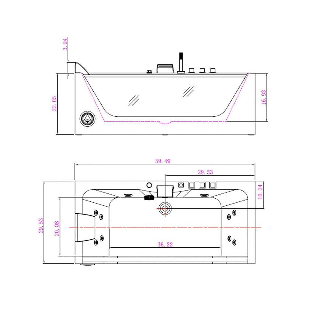 Empava 59" Modern Alcove Whirlpool Bathtub | 11 Jets | LED Chromatherapy | EMPV-59JT408LED
