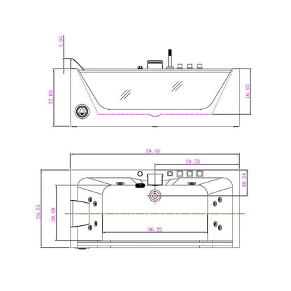 Empava 59" Modern Alcove Whirlpool Bathtub | 11 Jets | LED Chromatherapy | EMPV-59JT408LED