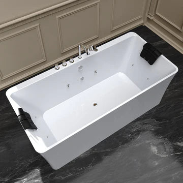 Empava 67AIS03 - 67" Freestanding Rectangular Whirlpool Bathtub with Center Drain